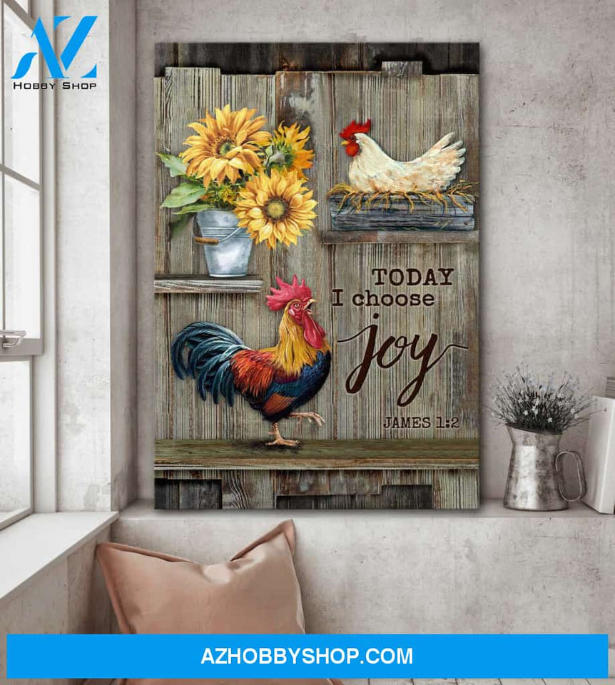 Chicken couple with sunflowers - Today I choose joy - Jesus Portrait Canvas Prints, Wall Art