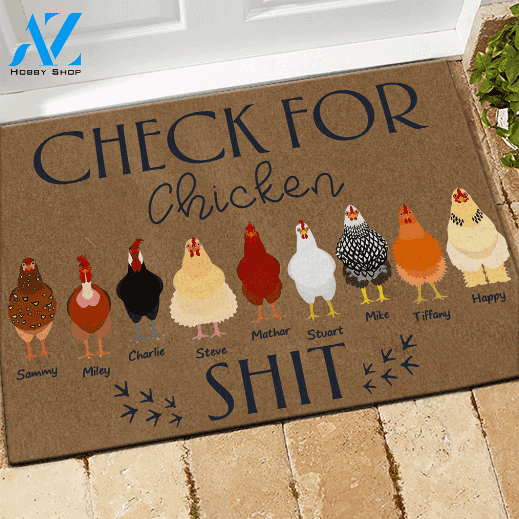 Chicken Doormat Customized Names and Breeds Check For Chicken Shit | WELCOME MAT | HOUSE WARMING GIFT
