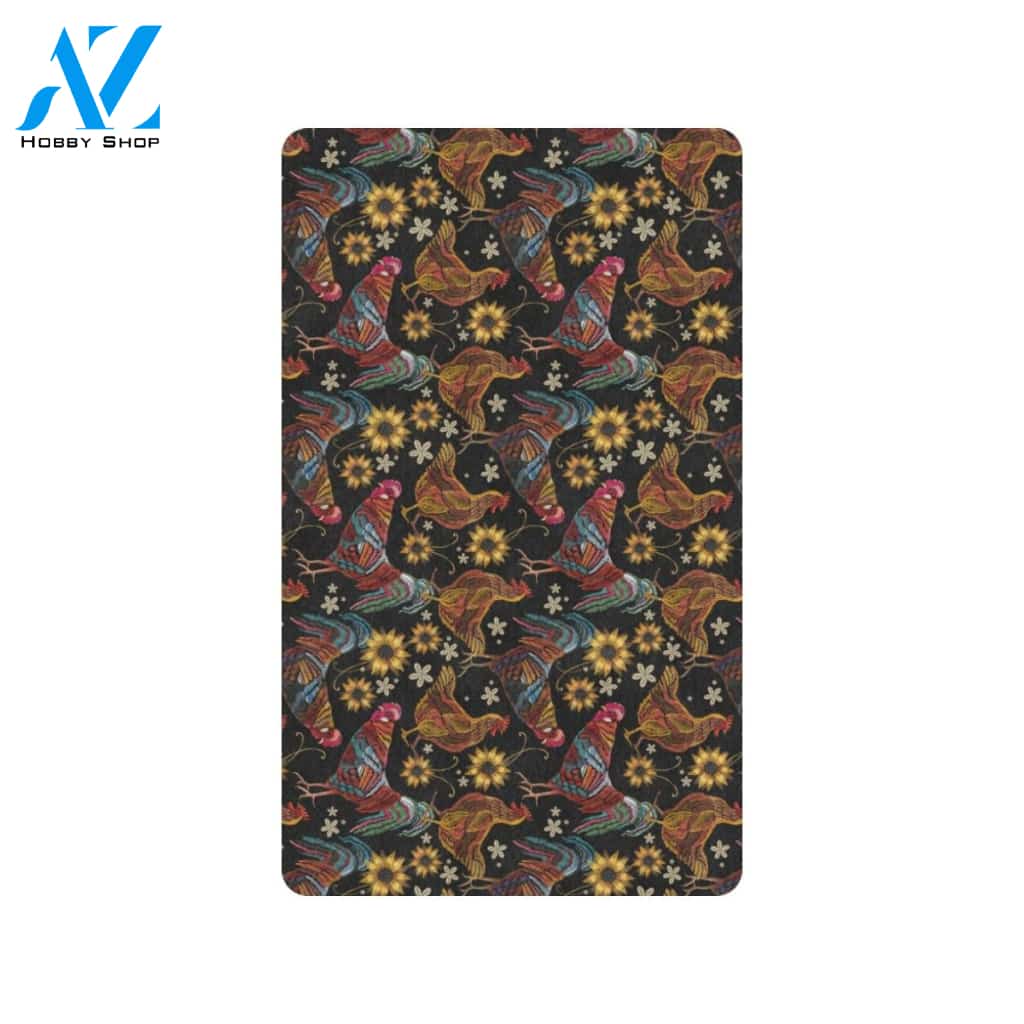 Chicken Embroidery Style Rubber Doormat