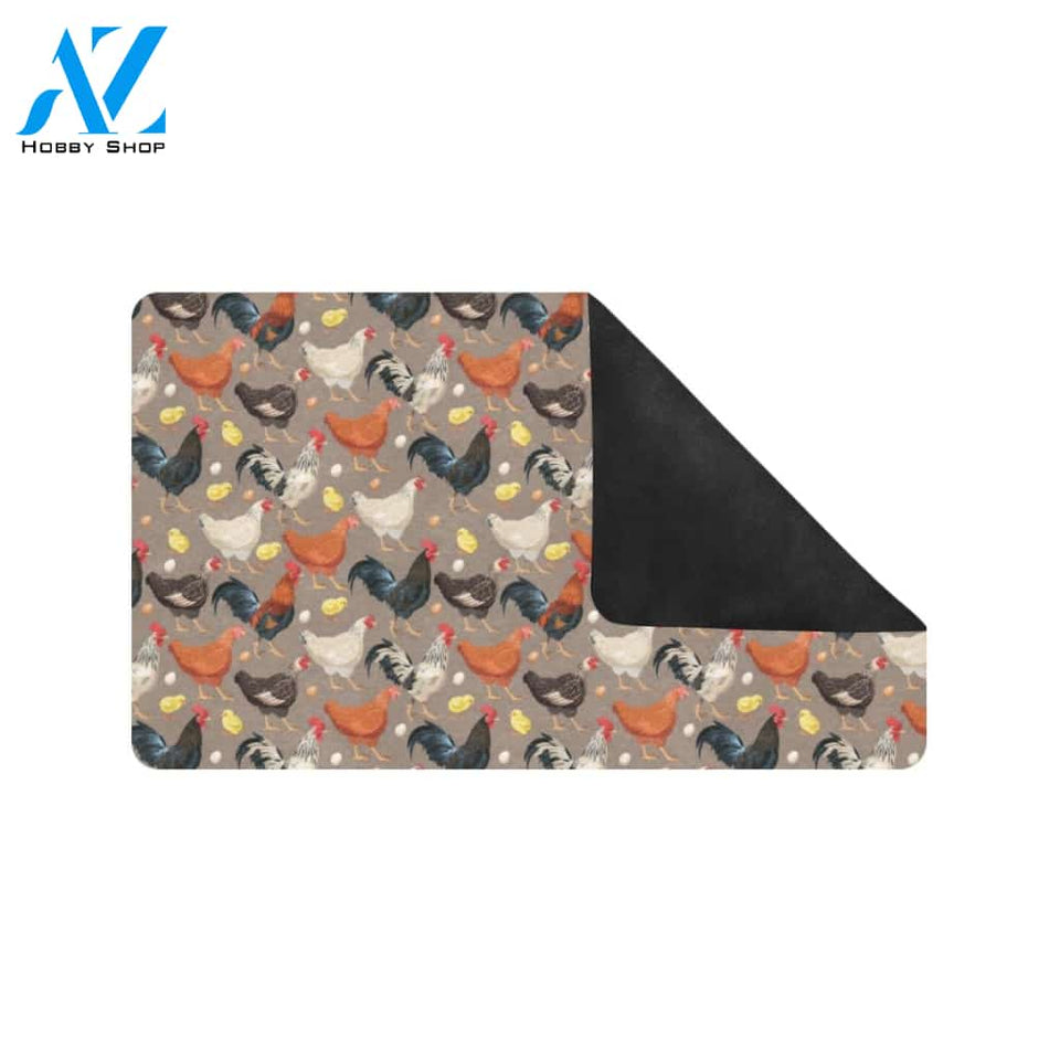 Chicken Evolution Pattern Rubber Doormat