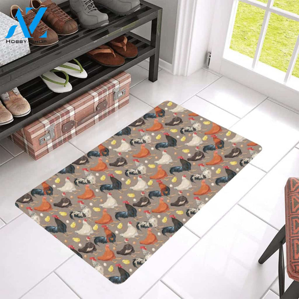 Chicken Evolution Pattern Rubber Doormat