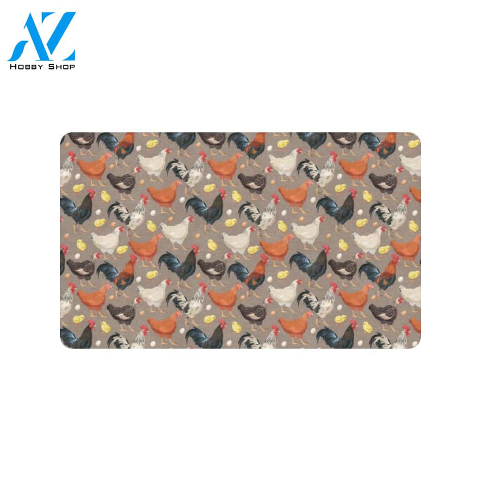 Chicken Evolution Pattern Rubber Doormat