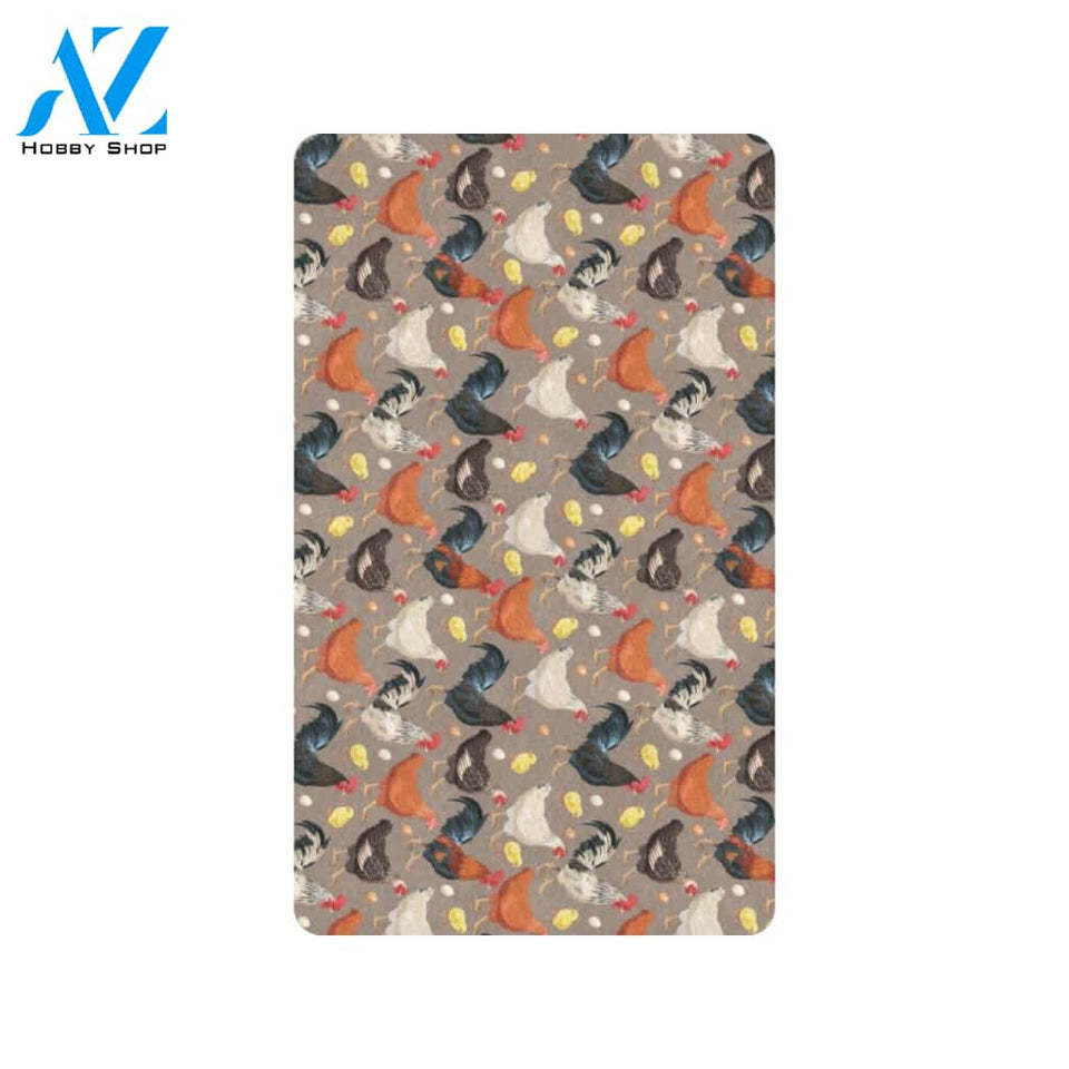 Chicken Evolution Pattern Rubber Doormat