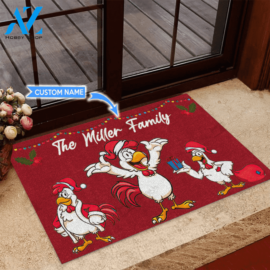 Chicken Family Christmas Custom Doormat