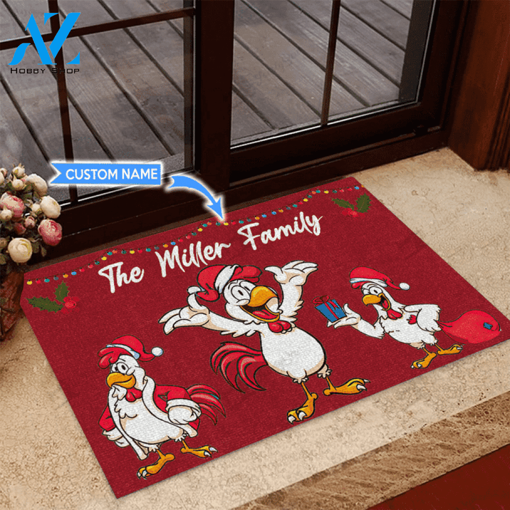 Chicken Family Christmas Custom Doormat | Welcome Mat | House Warming Gift