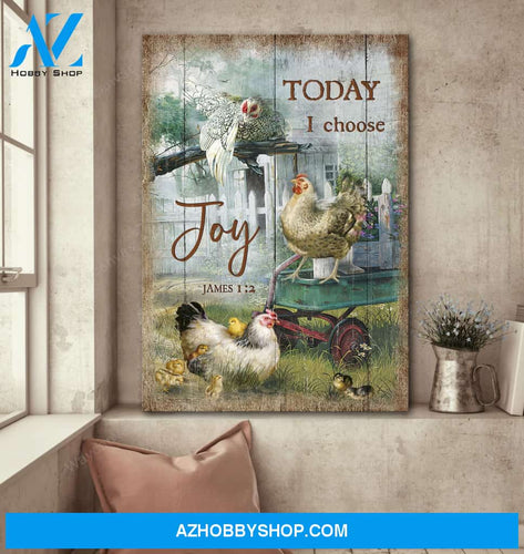 Chicken family on farm - Today I choose joy - Jesus Portrait Canvas Prints - Wall Art