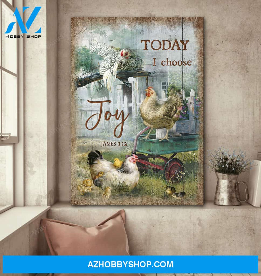 Chicken family on farm - Today I choose joy - Jesus Portrait Canvas Prints - Wall Art