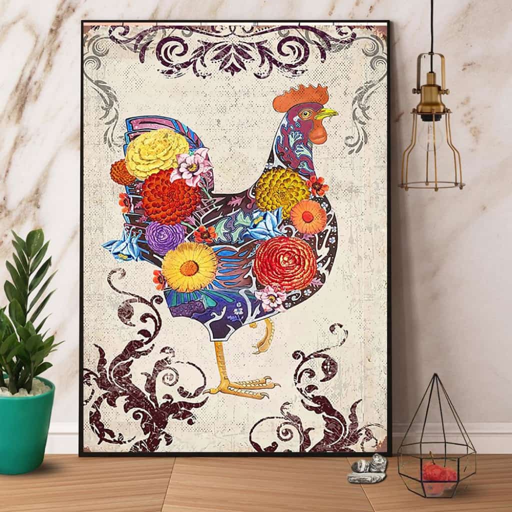 Chicken Flower Vintage Paper Poster No Frame Matte Canvas Wall Decor