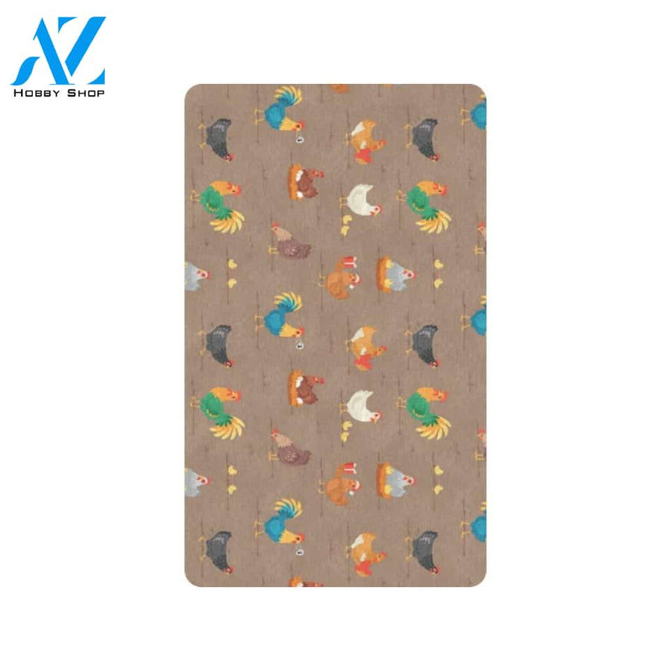 Chicken Happy Print Pattern Rubber Doormat