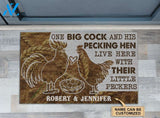 Chicken One Big Cock And His Pecking Hen Live Here Custom Doormat | Welcome Mat | House Warming Gift
