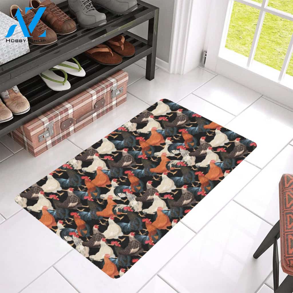 Chicken Print Pattern Rubber Doormat