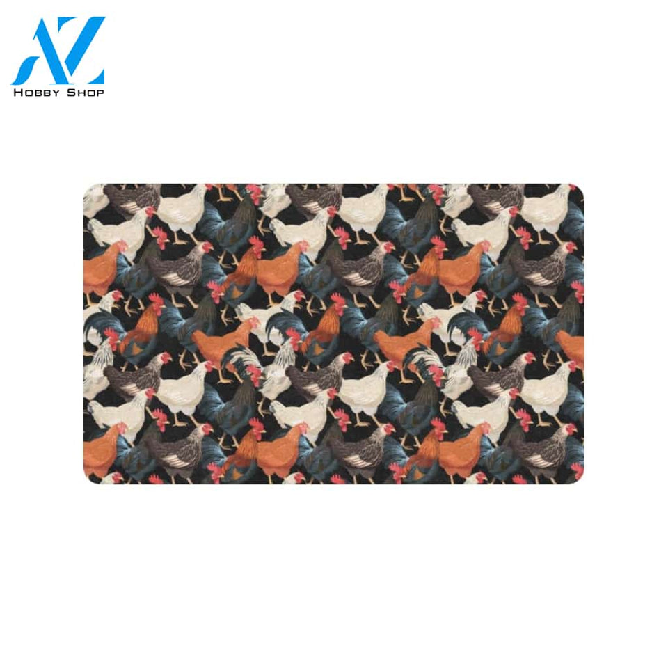 Chicken Print Pattern Rubber Doormat