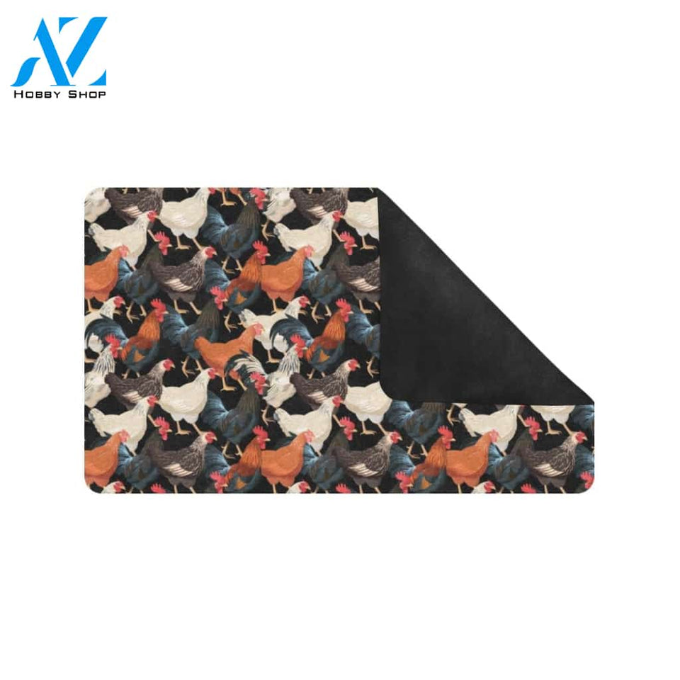 Chicken Print Pattern Rubber Doormat