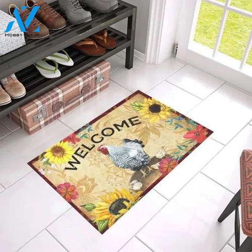 Chicken Sunflower Welcome Animal Doormat Welcome Mat Farm Rug Farmer House Decor Housewarming Gift Gift for Famer Friend Family Gift for Chicken Lover Farm Animal Lovers