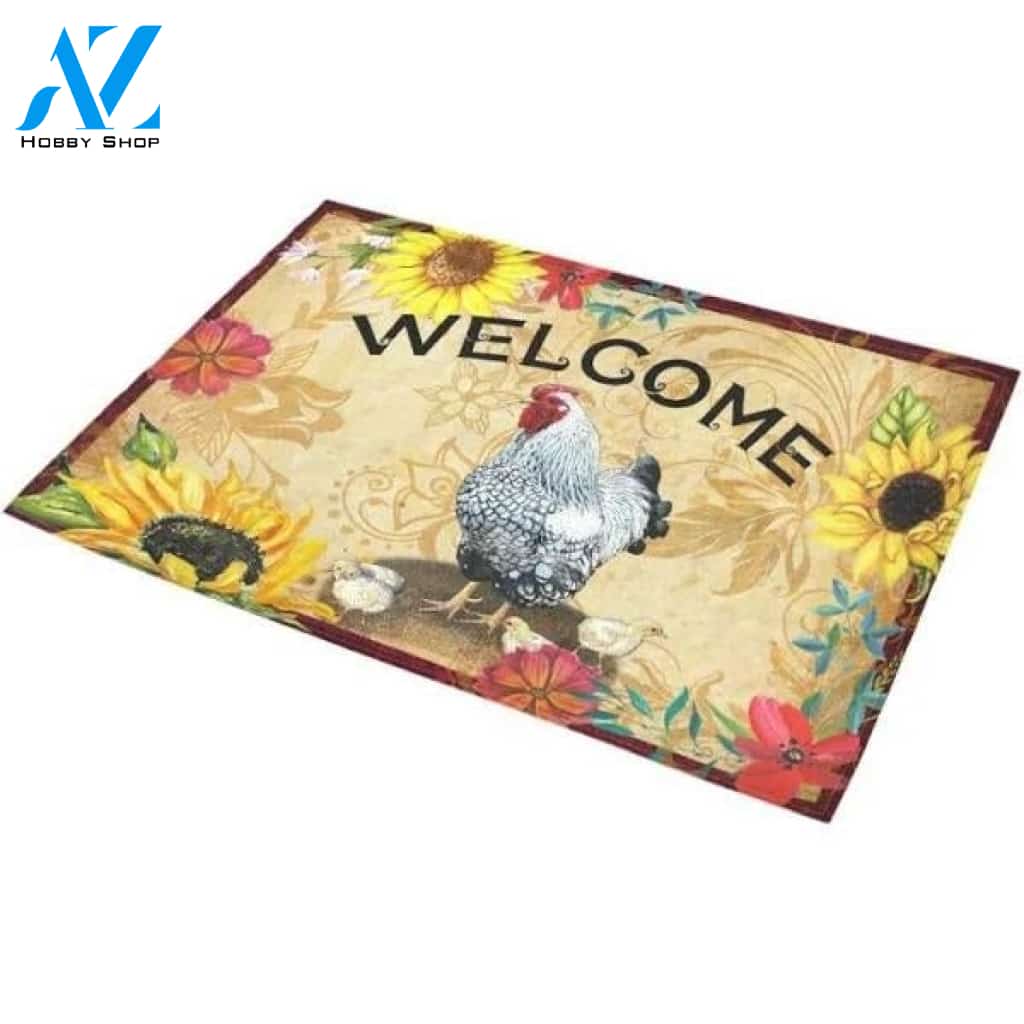 Chicken Sunflower Welcome Animal Doormat Welcome Mat Farm Rug Farmer House Decor Housewarming Gift Gift for Famer Friend for Chicken Lover Farm Animal Lovers