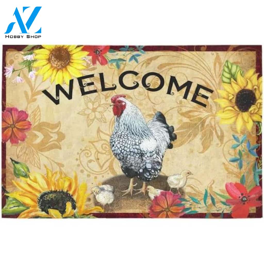 Chicken Sunflower Welcome Animal Doormat Welcome Mat Farm Rug Farmer House Decor Housewarming Gift Gift for Famer Friend for Chicken Lover Farm Animal Lovers