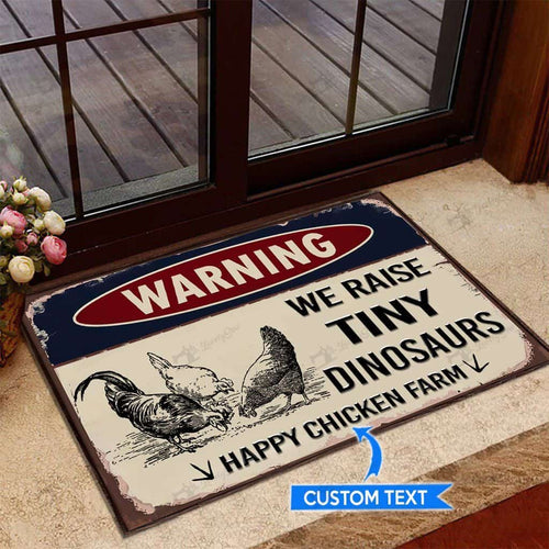 Chicken Tiny Dinosaurs Personalized Custom Name Doormat Welcome Mat