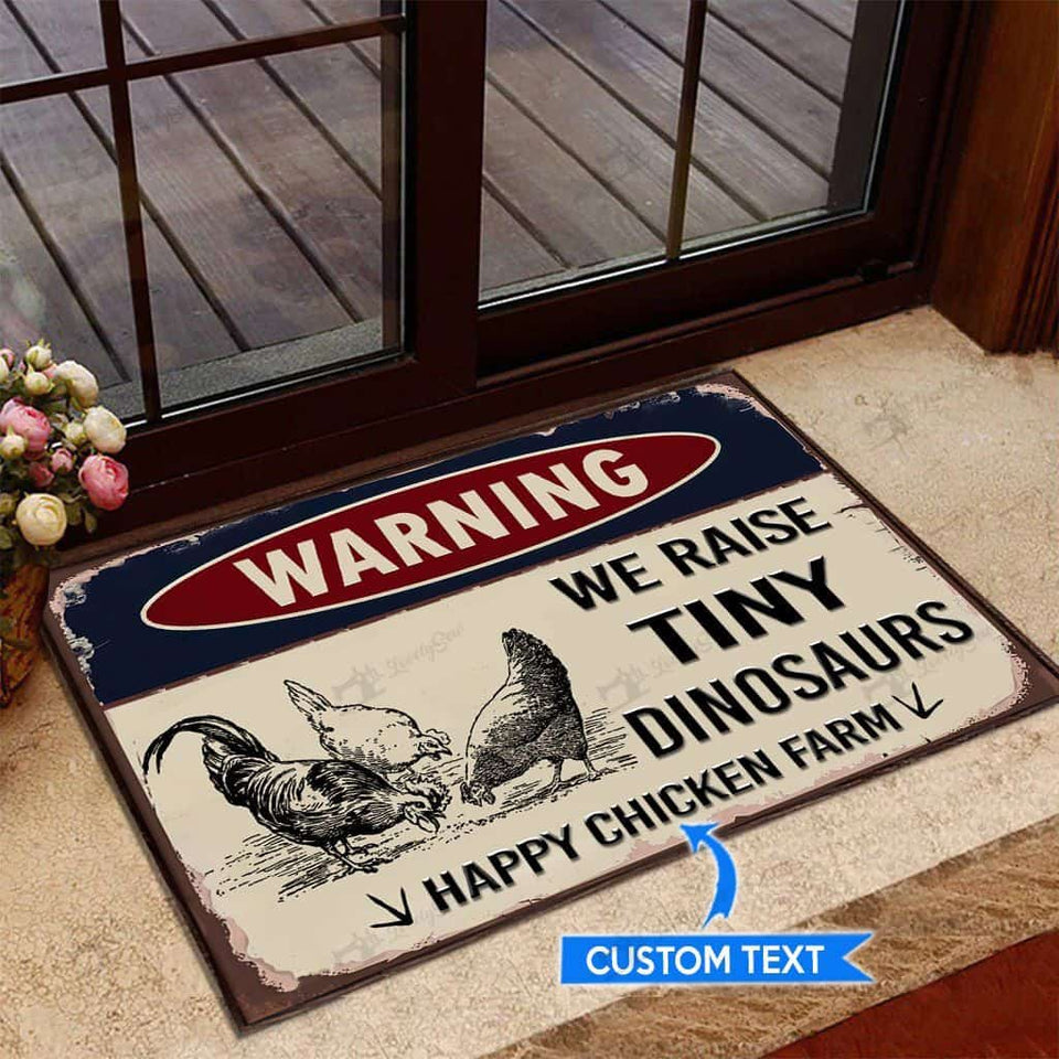 Chicken Tiny Dinosaurs Personalized Custom Name Doormat Welcome Mat
