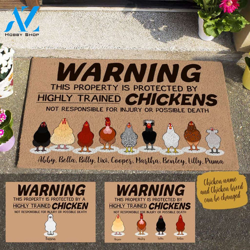 Chicken, Warning Property is Protected By Highly Trained Chickens, Personalized Doormat HQ