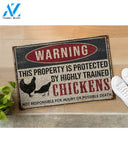 Chicken Warning This Property Is Protected By Highly Trained Chickens Doormat