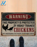 Chicken Warning This Property Is Protected By Highly Trained Chickens Doormat