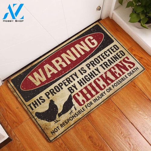 Chicken Warning This Property Is Protected Doormat