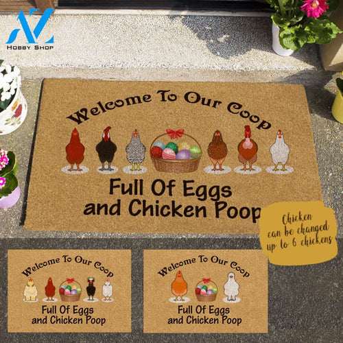 Chicken, Welcome To Our Coop Full Of Eggs And Chicken Poop Personalized Doormat HQ