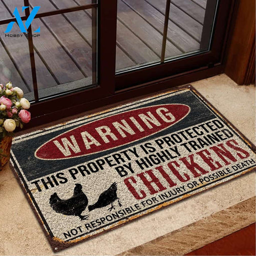 Chickens Highly Trained Warning Doormat | Welcome Mat | House Warming Gift