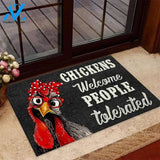 Chickens Welcome People Tolerated Black Background Animal Doormat Farm Rug Farmer House Decor Housewarming Gift Gift for Friend Family Gift for Farm Animal Lovers