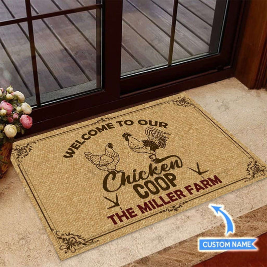 Chickenwelcome To Our Coop Personalized Custom Name Doormat Welcome Mat
