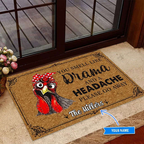 Chickenyou Smell Like Drama Personalized Custom Name Doormat Welcome Mat