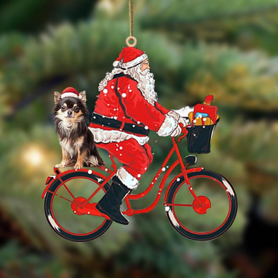 Santa Claus Riding A Bike With Chihuahua-Two Sided Ornament