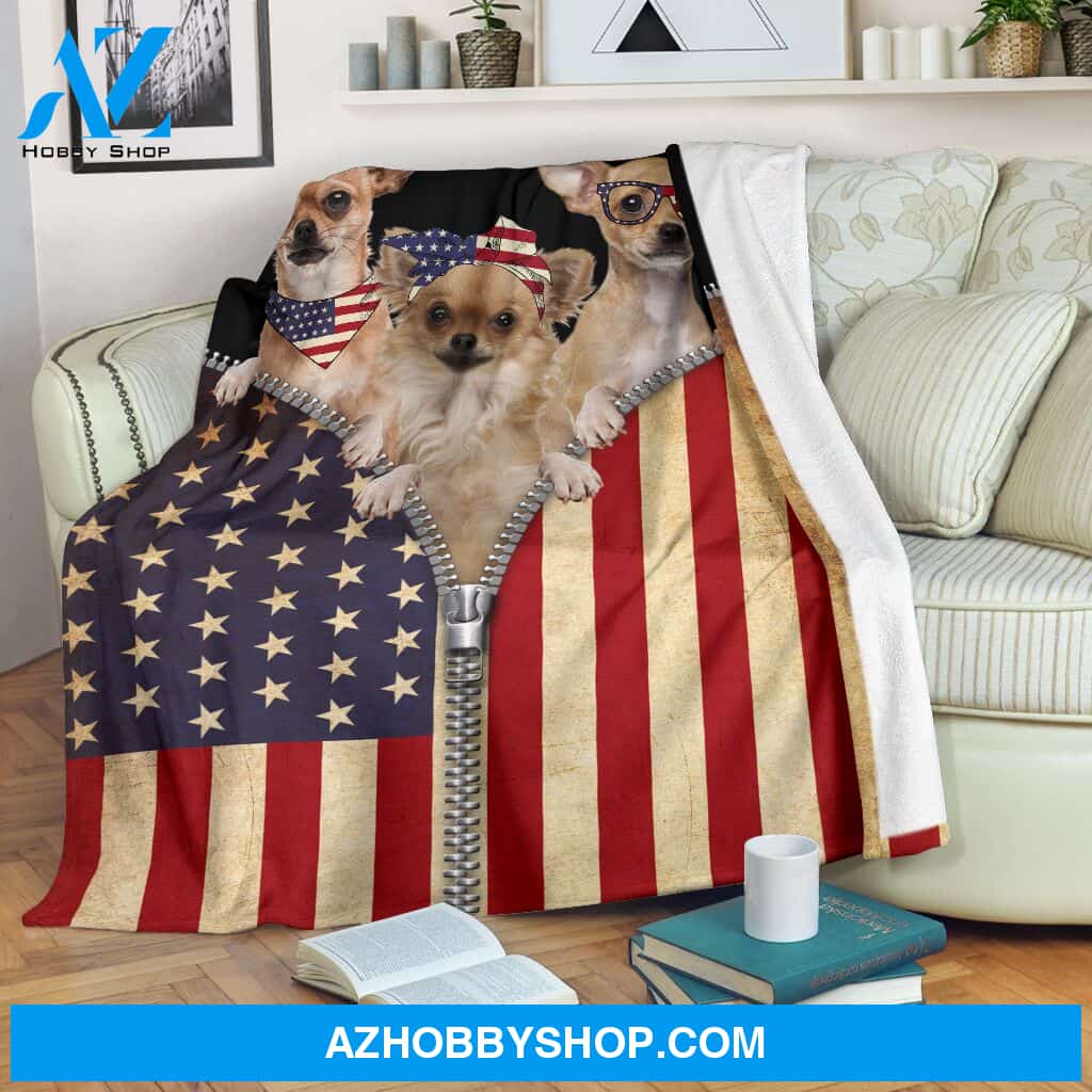 Chihuahua American Flag Zipper Blanket Gift For Dog Lovers Birthday Gift Home Decor Bedding Couch Sofa Soft and Comfy Cozy