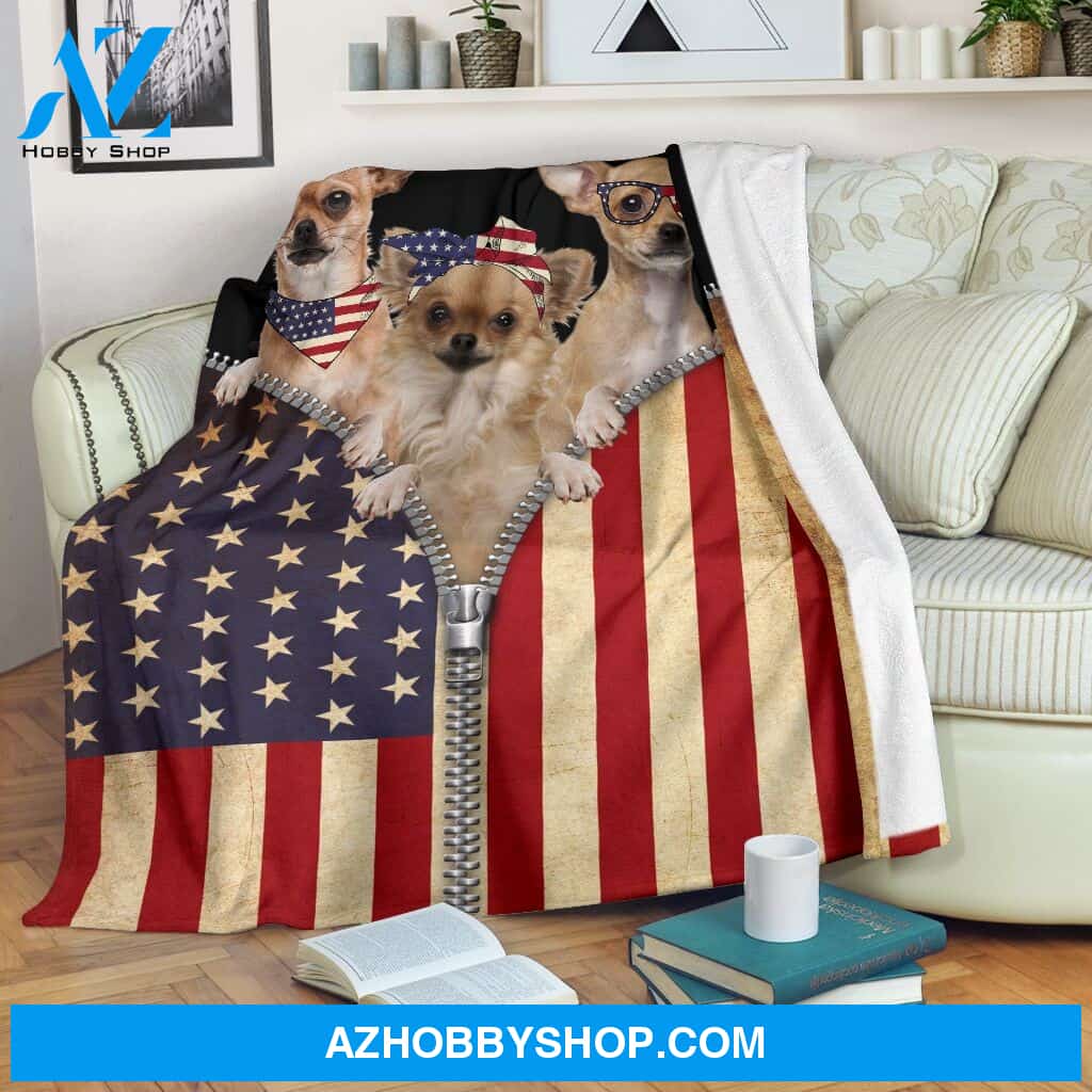 Chihuahua American Flag Zipper Blanket Gift For Dog Lovers Birthday Gift Home Decor Bedding Couch Sofa Soft and Comfy Cozy