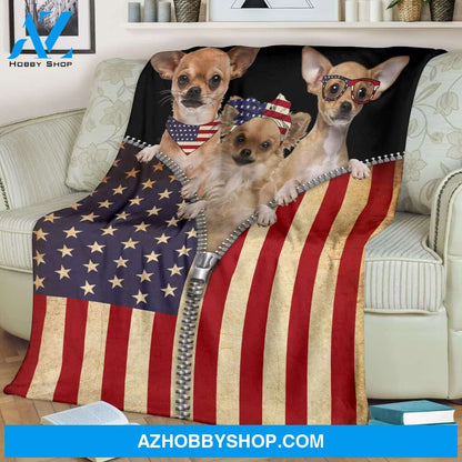 Chihuahua American Flag Zipper Blanket Gift For Dog Lovers Birthday Gift Home Decor Bedding Couch Sofa Soft and Comfy Cozy
