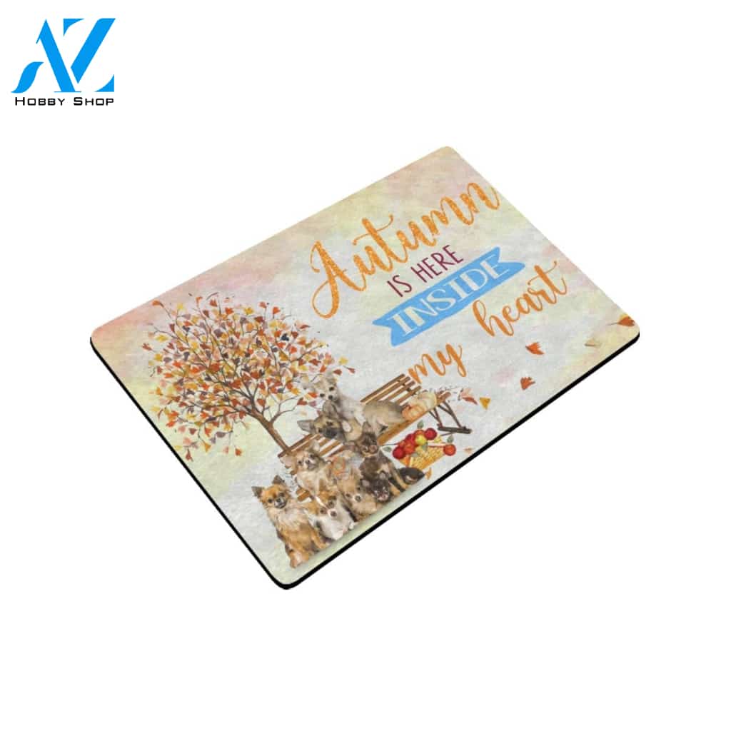 Chihuahua Autumn Is Inside My Heart Doormat Indoor And Outdoor Mat Entrance Rug Sweet Home Decor Housewarming Gift Gift For Friend Family Stem Feminist