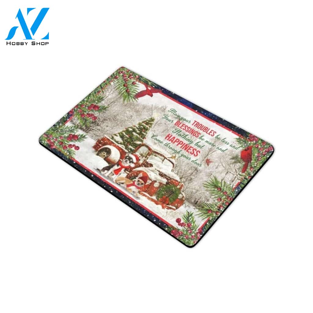 Chihuahua Christmas Nothing But Happiness Come Through Your Door Doormat Indoor And Outdoor Mat Entrance Rug Sweet Home Decor Housewarming Gift Gift For Friend Family Stem Feminist