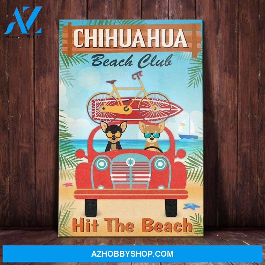 Chihuahua Dog Beach Club Canvas Wall Art, Wall Decor Visual Art