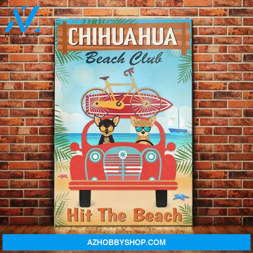 Chihuahua Dog Beach Club Canvas Wall Art, Wall Decor Visual Art