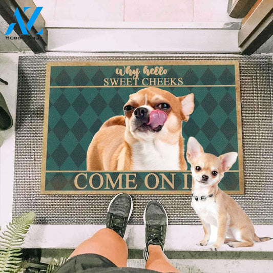 Chihuahua Dog Come On In Easy Clean Welcome DoorMat | Felt And Rubber | DO2676