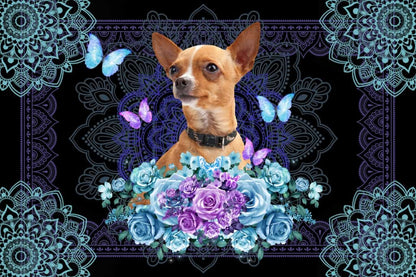 Chihuahua Dogs Blue Floral Background Doormat Welcome Mat