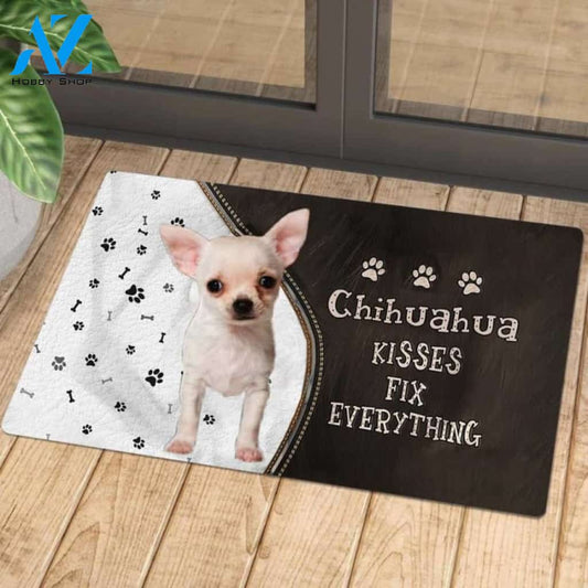 Chihuahua Doormat, Kisses Fix Everything Doormat, Dog Welcome Mat, Funny Welcome Mats for Dogs Lovers