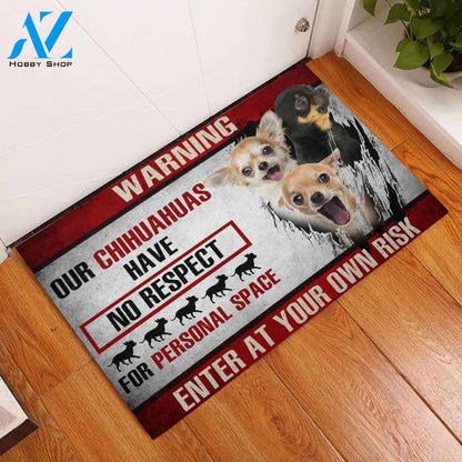 Chihuahua Enter At Your Own Risk Doormat Indoor And Outdoor Mat Entrance Rug Sweet Home Decor Housewarming Gift Gift For Friend Family Stem Feminist