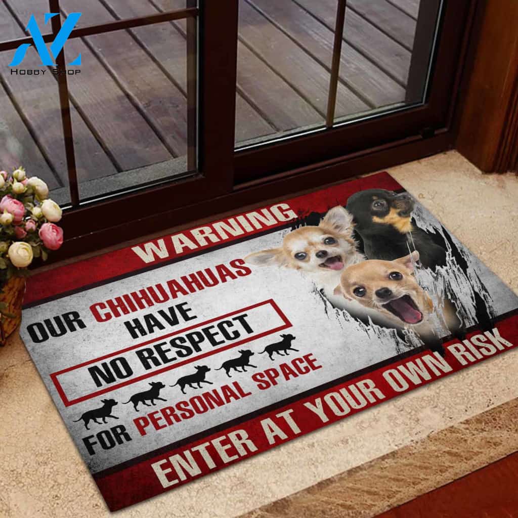 Chihuahua Enter At Your Own Risk Doormat Indoor And Outdoor Mat Entrance Rug Sweet Home Decor Housewarming Gift Gift For Friend Family Stem Feminist