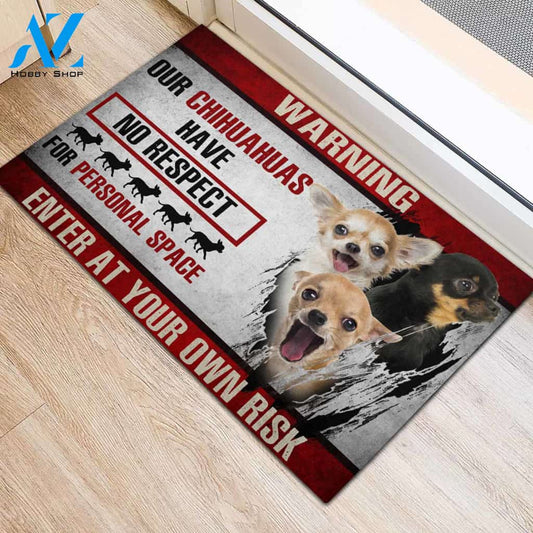 Chihuahua Enter At Your Own Risk Doormat Indoor And Outdoor Mat Entrance Rug Sweet Home Decor Housewarming Gift Gift For Friend Family Stem Feminist