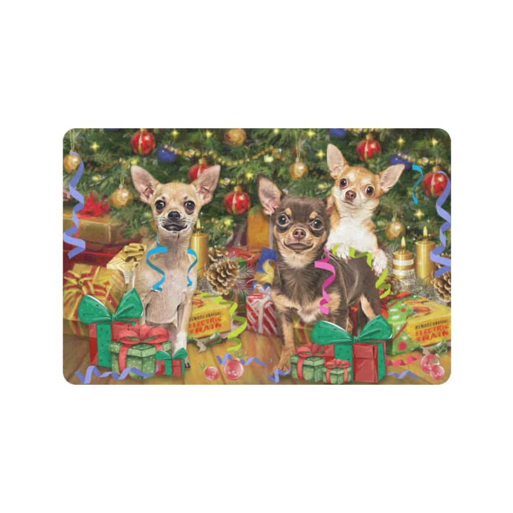 Chihuahua Gifts In Christmas Tree Doormat Welcome Mat