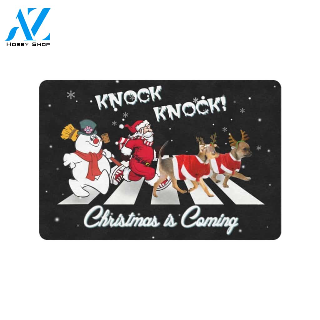 Chihuahua Knock Knock Christmas Is Coming Doormat Indoor And Outdoor Mat Entrance Rug Sweet Home Decor Housewarming Gift Gift For Friend Family Stem Feminist