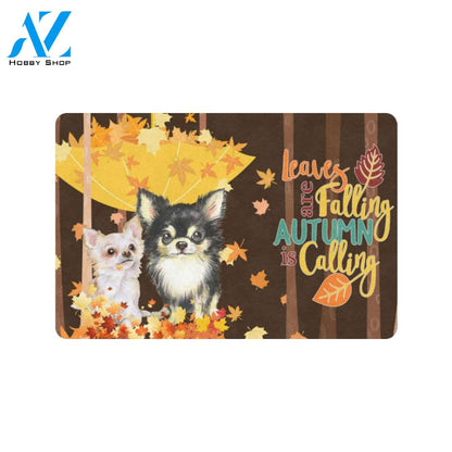 Chihuahua Leaves Are Falling Autumn Is Calling Doormat Indoor And Outdoor Mat Entrance Rug Sweet Home Decor Housewarming Gift Gift For Friend Family Stem Feminist