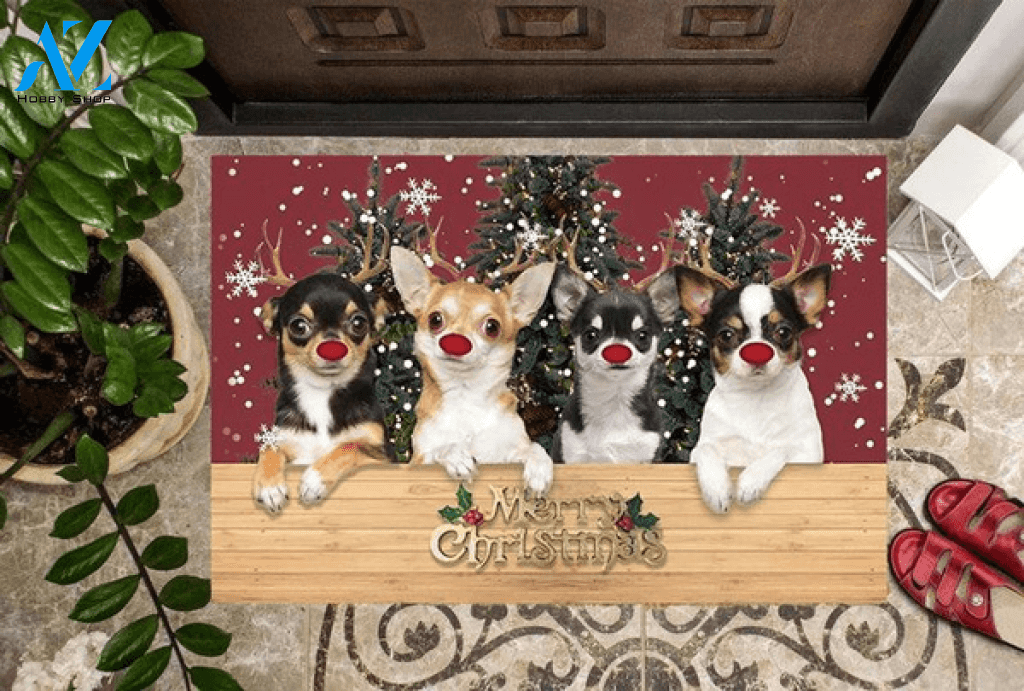 Chihuahua Merry Christmas Floor Mat Indoor And Outdoor Mat Entrance Rug Sweet Home Decor Housewarming Gift For Dog Loves, Friend, Family
