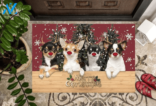 Chihuahua Merry Christmas Floor Mat Indoor And Outdoor Mat Entrance Rug Sweet Home Decor Housewarming Gift For Dog Loves, Friend, Family